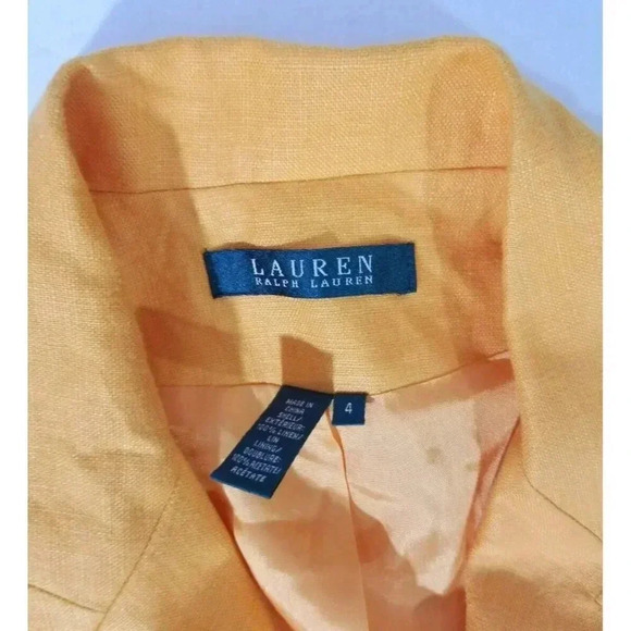 Lauren Ralph Lauren Hibiscus Linen Blazer Jacket Womens 4 Orange Mango New $210 - Picture 4 of 8